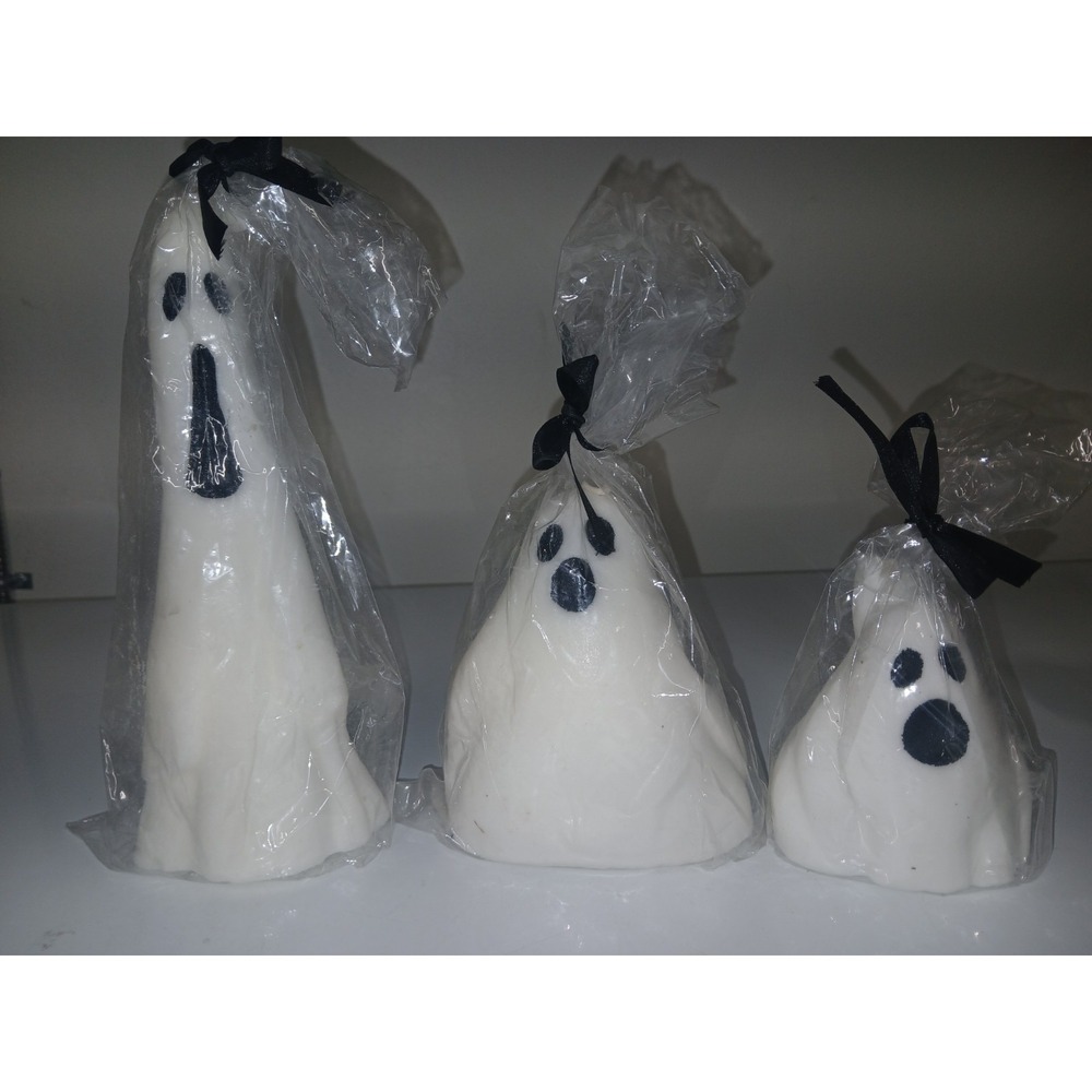Halloween Ghost Candles Set of 3 Spooky Decor Single Wick Cute White Ghost Candl - Picture 3 of 6